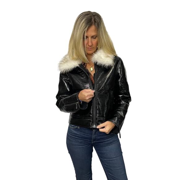 NWOT - Unreal Fur Aviator Wet Look Jacket - Picture 3 of 8